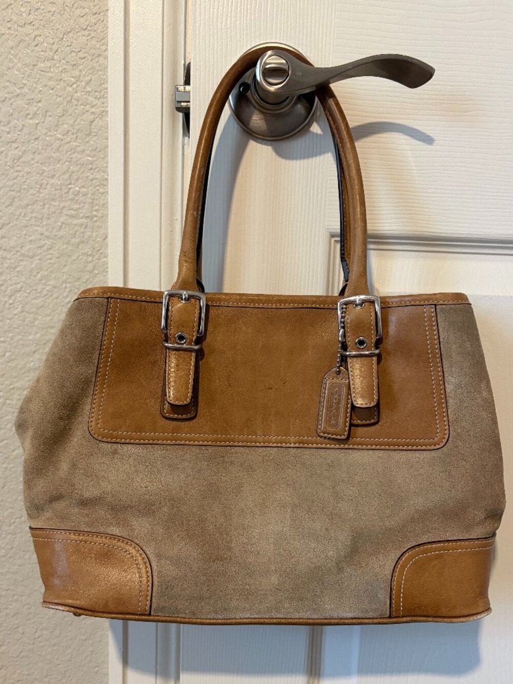 Coach VINTAGE E3Q-7562 Hampton Suede & Leather Tan Satchel Bag